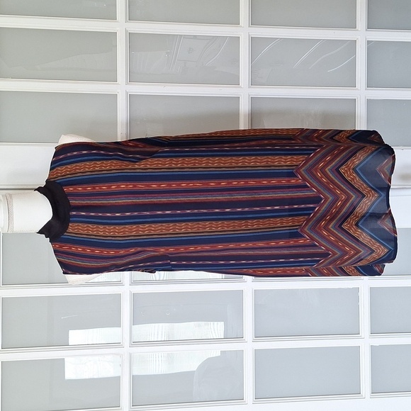 Bobeau Split Side Mock Neck Stripe Tunic Blouse - Picture 2 of 16